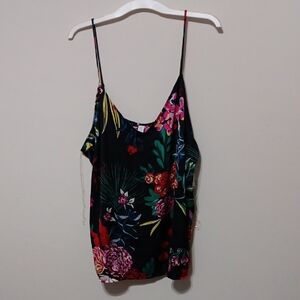 Black Floral Spaghetti-Strap Cami with Multicolor Blooms 24" Ptp